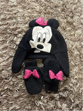 Baby Gap Disney Minnie Mouse Hat and Mittens Set Black Pink One Size